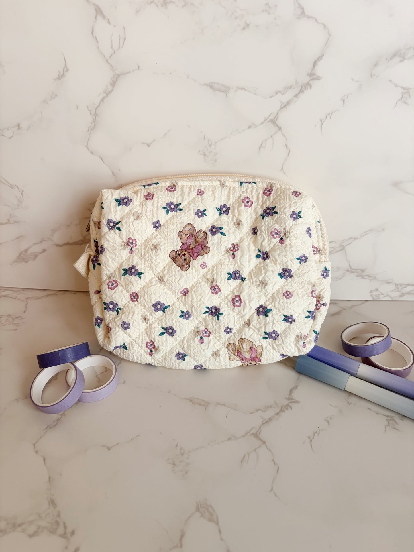 Vintage Floral Teddy Makeup & Stationery Bag