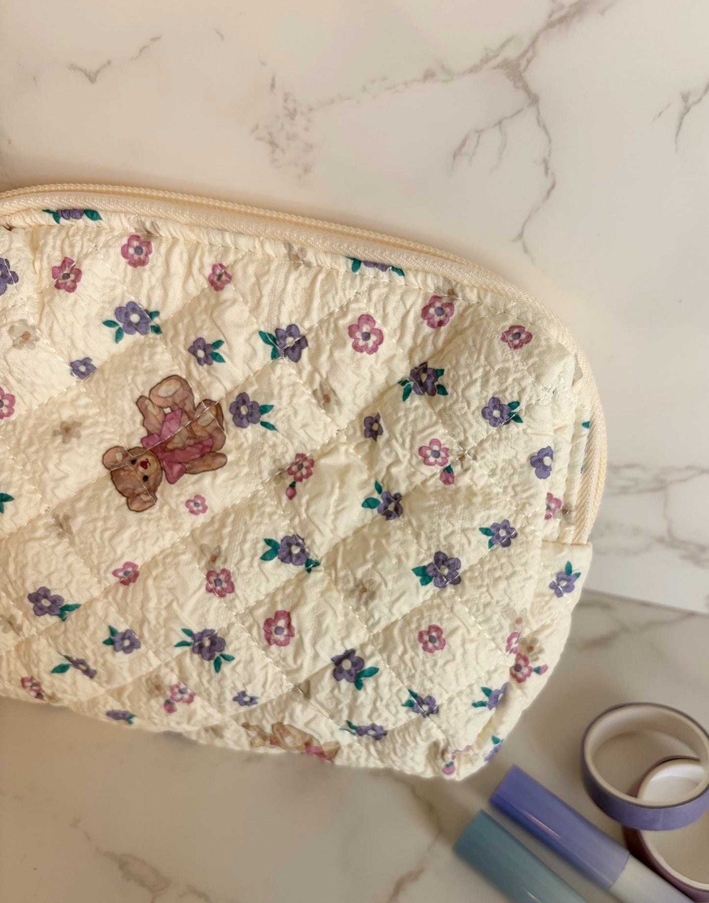 Vintage Floral Teddy Makeup & Stationery Bag