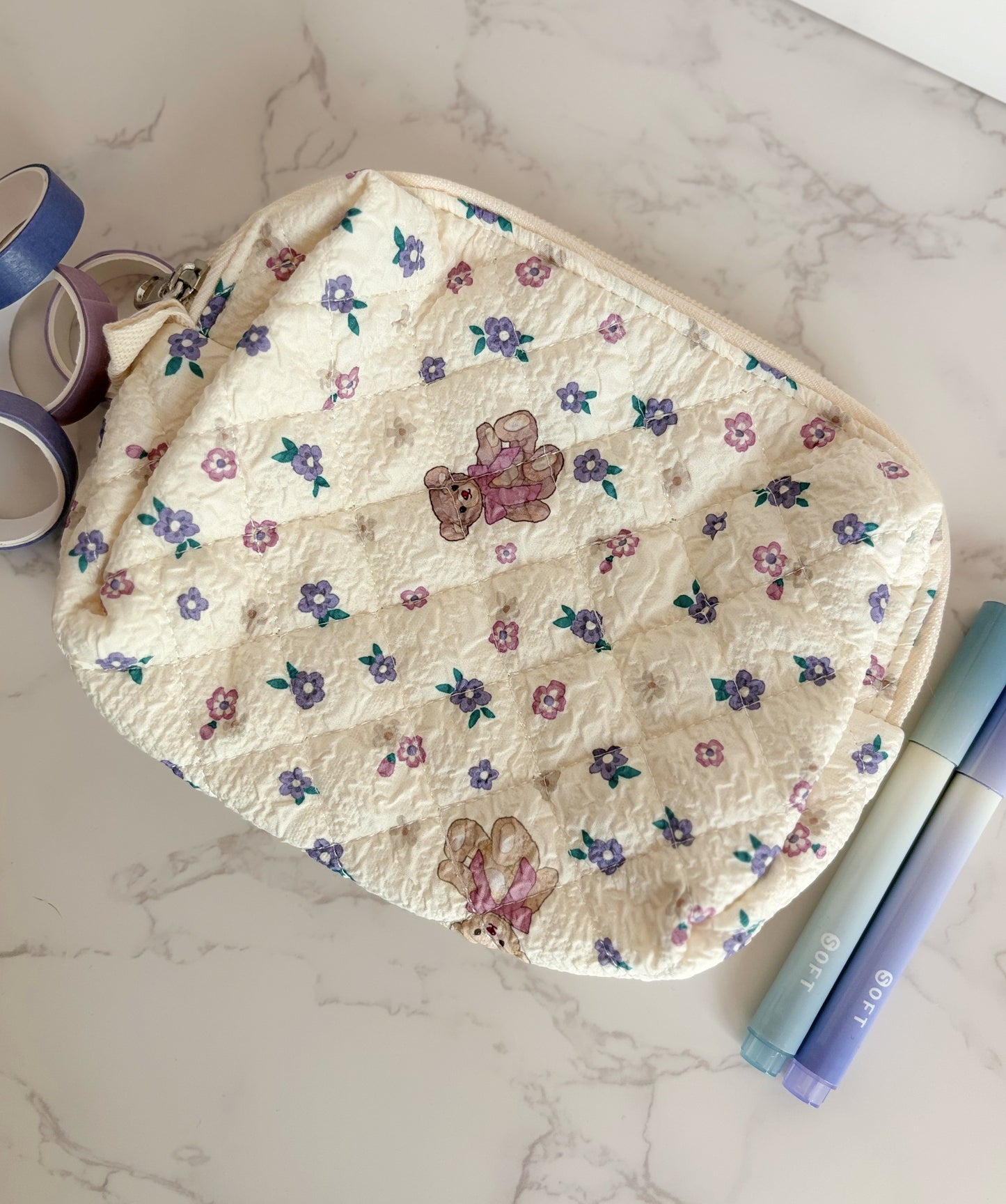 Vintage Floral Teddy Makeup & Stationery Bag