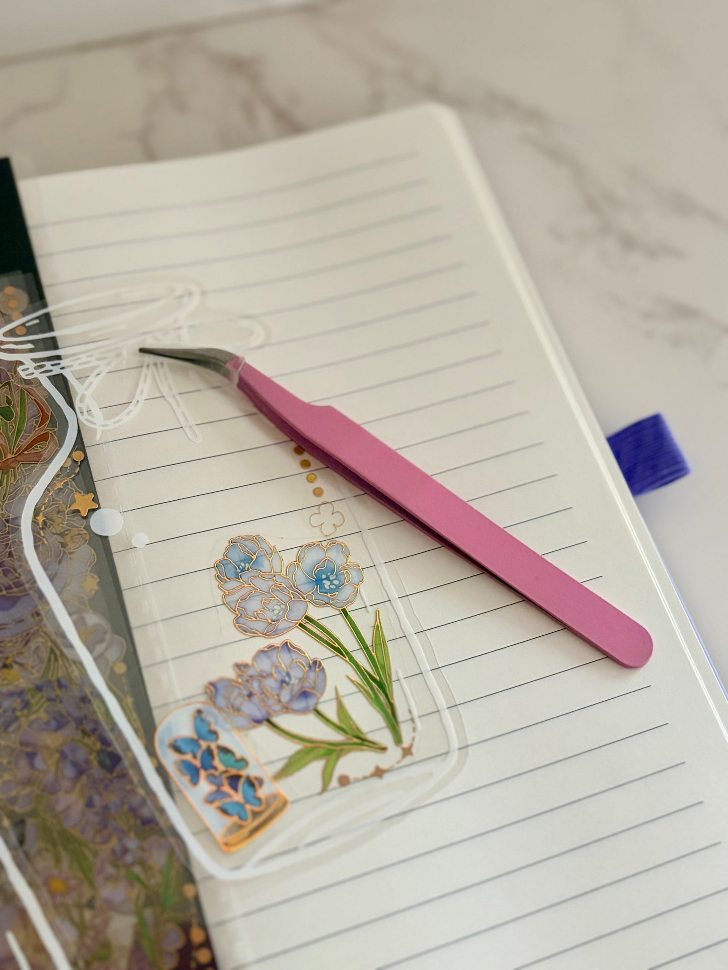 Precision Craft Tweezers — Sticker & Deco Placement Tool for Journaling | Pink, Blue, Purple