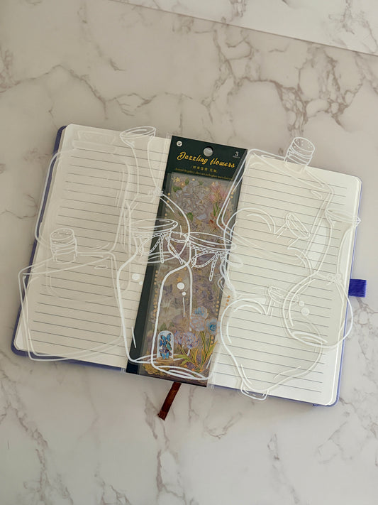 Clear Embossed Bottle Deco Bookmark — Transparent Journaling Embellishment | Cottagecore Scrapbooking