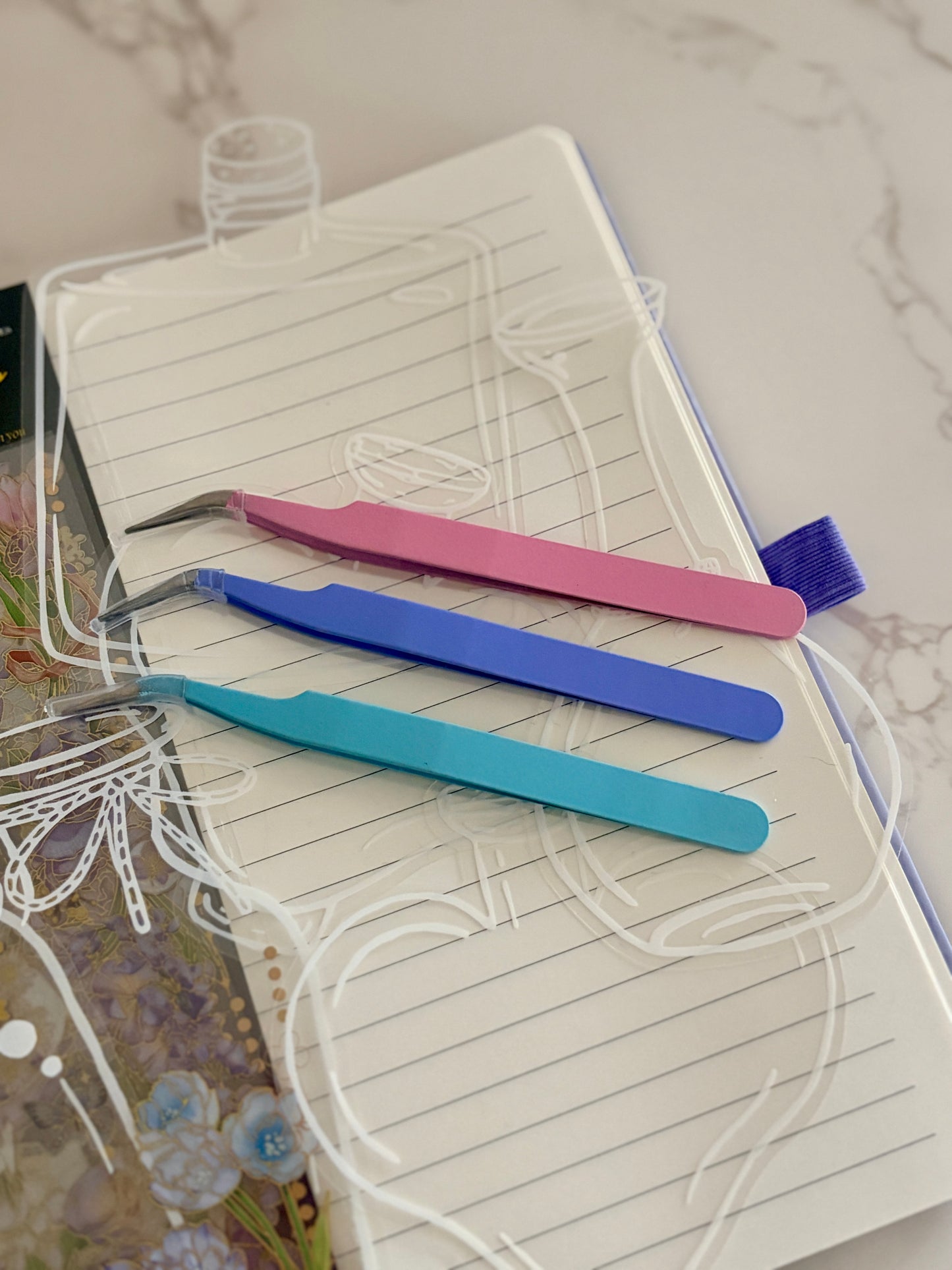 Precision Craft Tweezers — Sticker & Deco Placement Tool for Journaling | Pink, Blue, Purple