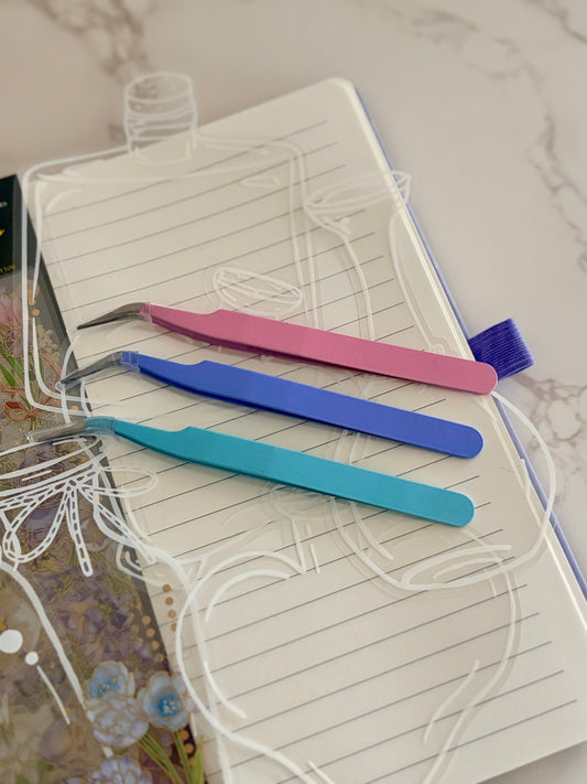 Precision Craft Tweezers — Sticker & Deco Placement Tool for Journaling | Pink, Blue, Purple
