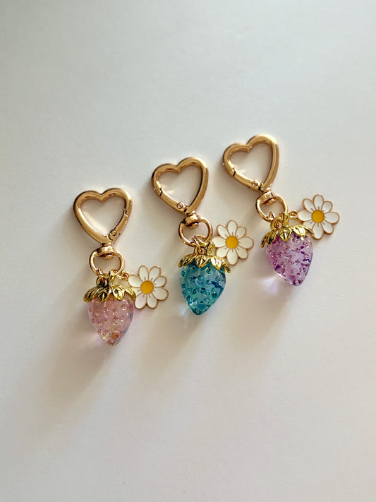 Strawberry Daisy Heart Keychain