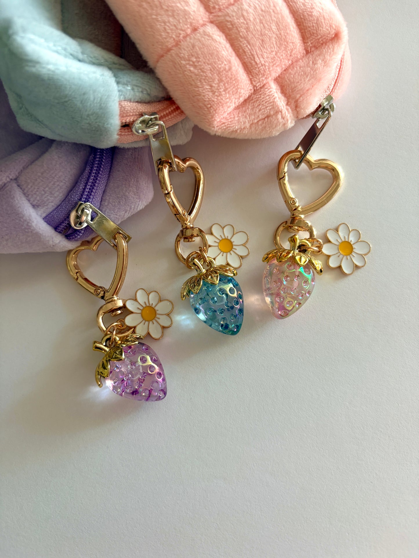 Strawberry Daisy Heart Keychain