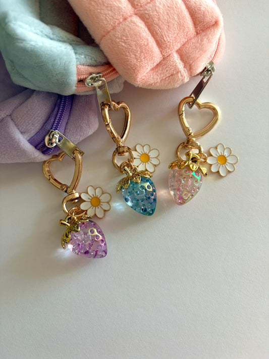 Strawberry Daisy Heart Keychain