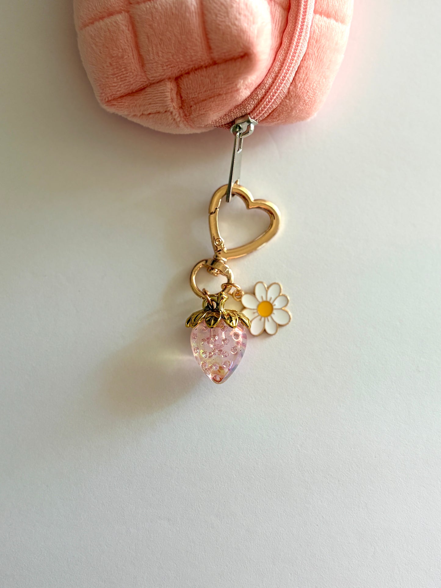 Strawberry Daisy Heart Keychain