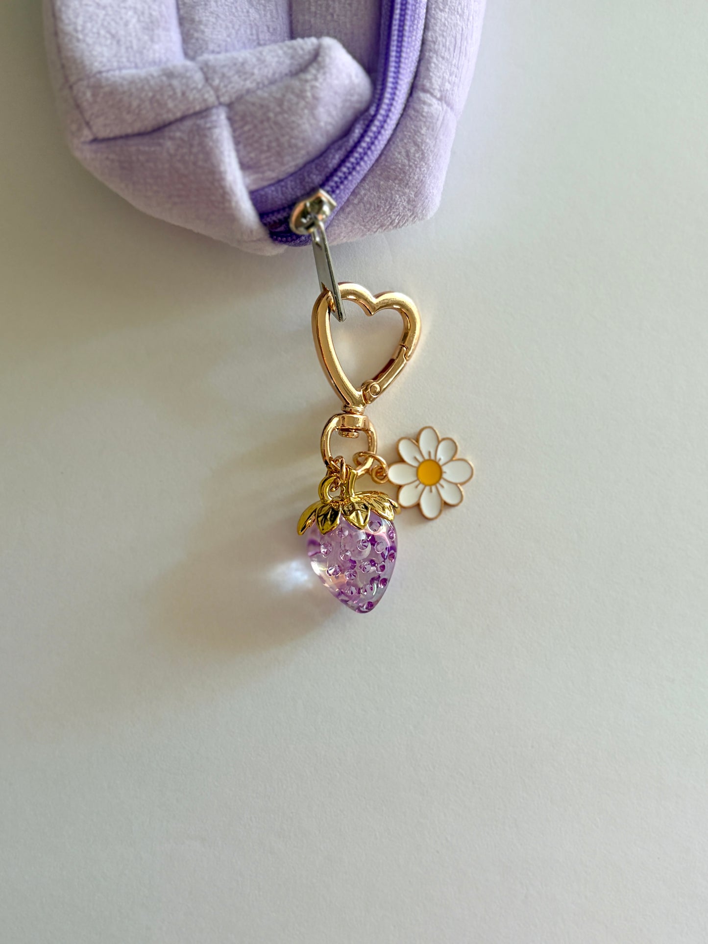 Strawberry Daisy Heart Keychain